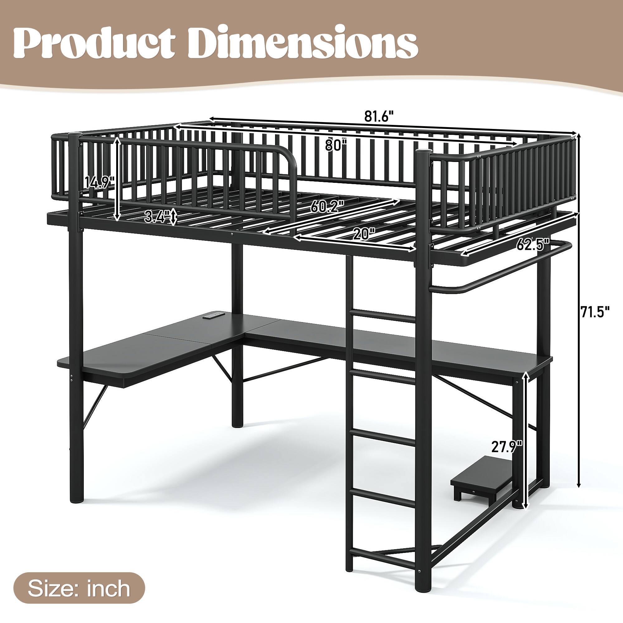 Product Dimensions: 81.6" x 80" x 14.9" x 3.4" x 60.2" x 20" x 62.5" x 71.5" x 27.9"  
Size: inch
