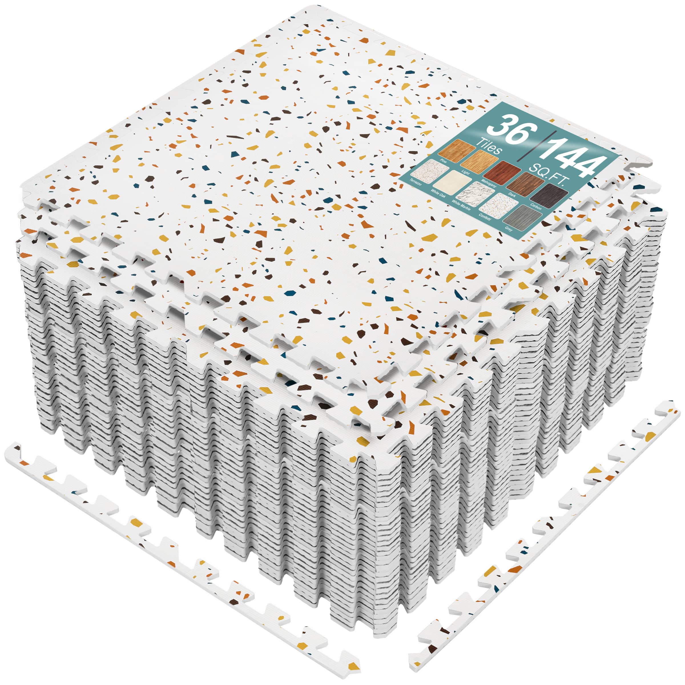 Sorbus - 144 Sq. Ft. Wood Grain Floor Tiles Foam Mat EVA Interlocking Mats Tile 3/8-Inch Thick Flooring Mats w/Borders - Confetti price history on PriceWatchPro