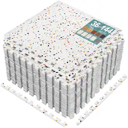 Sorbus - 144 Sq. Ft. Wood Grain Floor Tiles Foam Mat EVA Interlocking Mats Tile 3/8-Inch Thick Flooring Mats w/Borders - Confetti