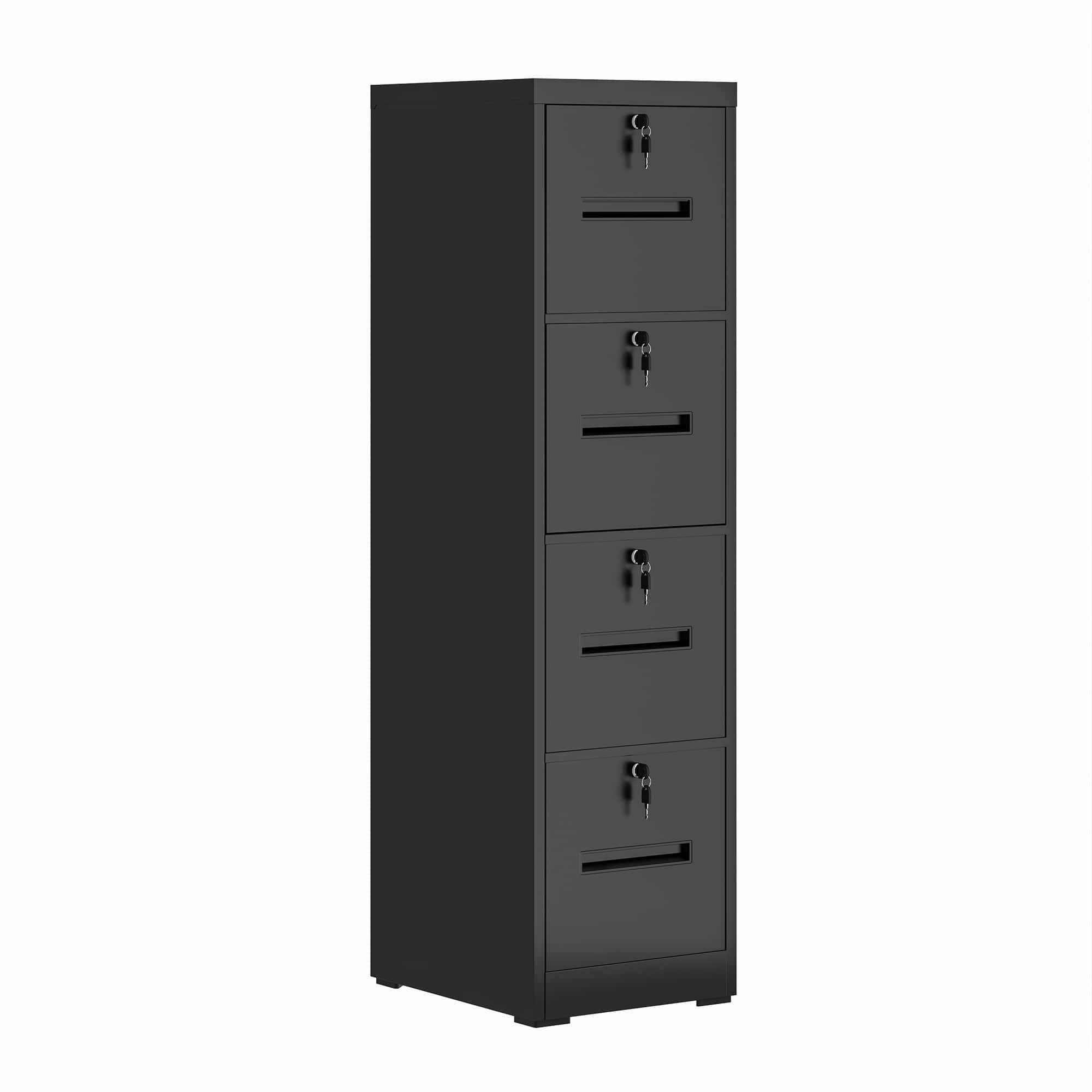 Dexmalle - Dexmalle-4 Drawer Metal Vertical Filing Cabinets with Lock-Black