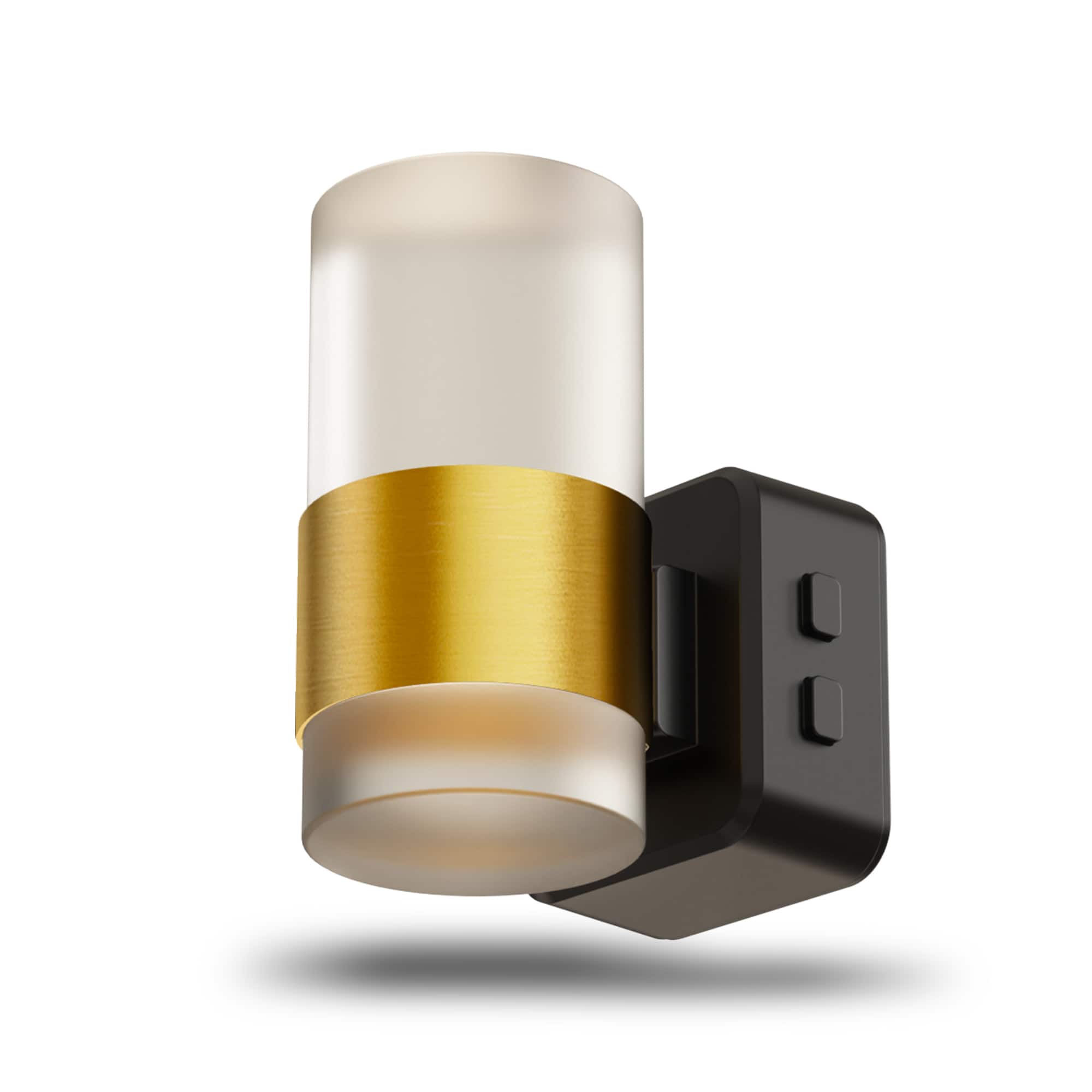 Jandcase - 1W Plug-in Night Light, 3000K Warm Glow, Frosted Acrylic Cylinder with 5-Step Dimming, Memory, Dusk-to-Dawn - Black/Gold