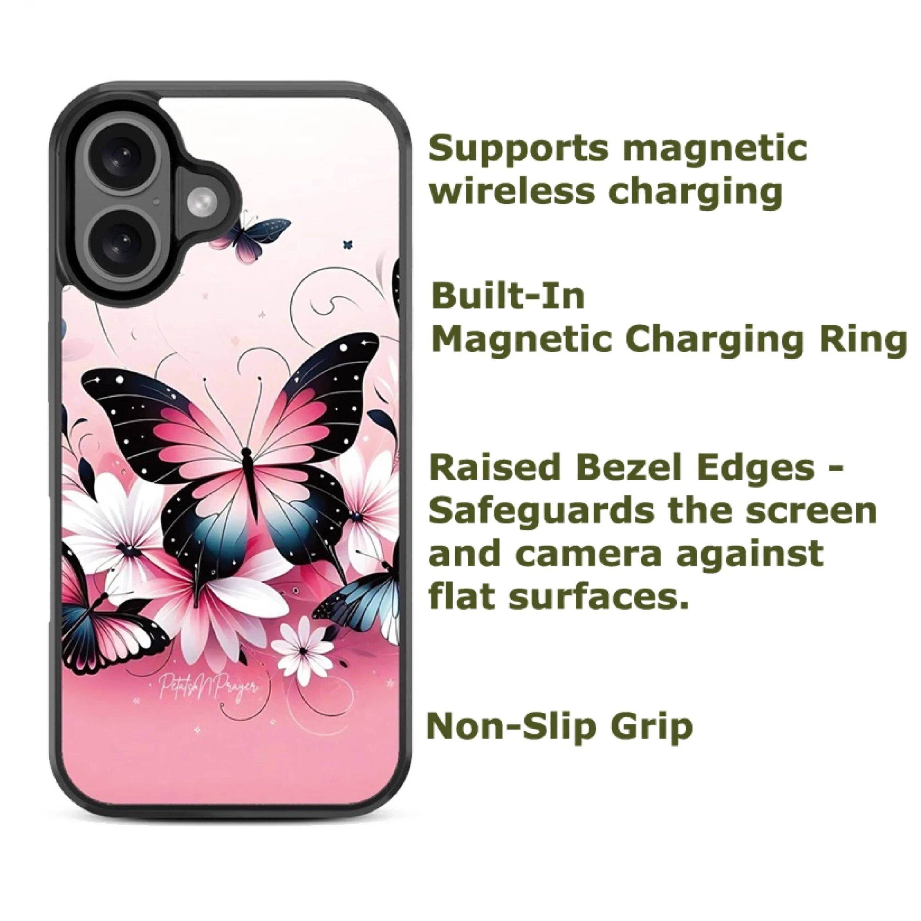 - Supports magnetic wireless charging
- Built-In Magnetic Charging Ring
- Raised Bezel Edges - Safeguards the screen and camera against flat surfaces.
- Non-Slip Grip