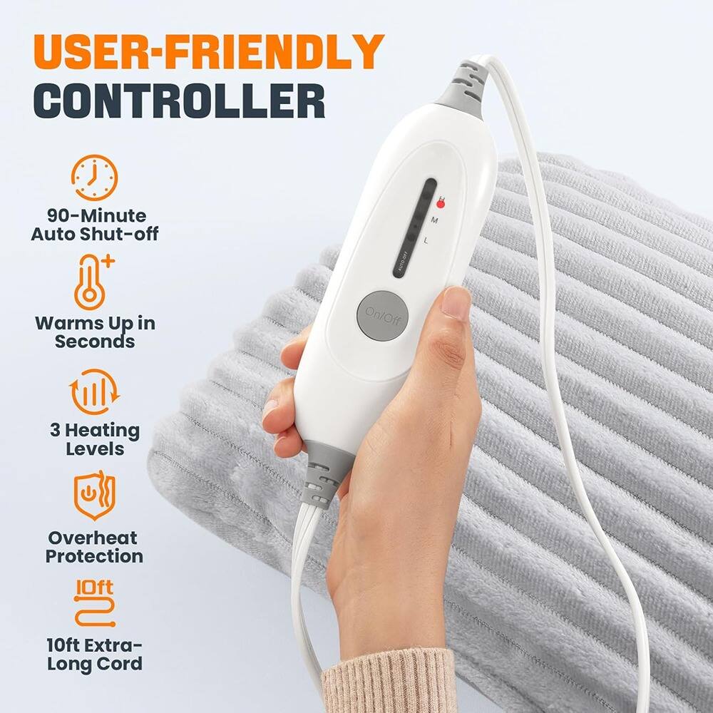USER-FRIENDLY CONTROLLER

- 90-Minute Auto Shut-off
- Warms Up in Seconds
- 3 Heating Levels
- Overheat Protection
- 10ft Extra-Long Cord