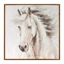BreeBe - Framed Horse Canvas Art 24"SQ - Beige, Gray