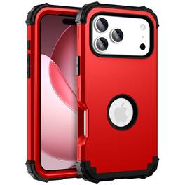 Dteck - Rugged Case for Apple iPhone 17 Pro Max,Shockproof Soft Silicone Bumper Hard PC Back Cover,3-Layers Protective Shell - Red