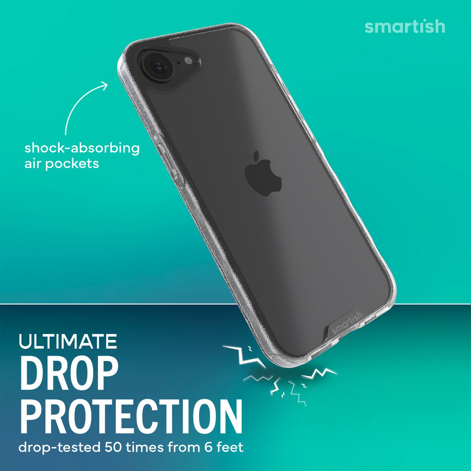 smartish shock-absorbing air pockets ULTIMATE DROP PROTECTION drop-tested 50 times from 6 feet smartish