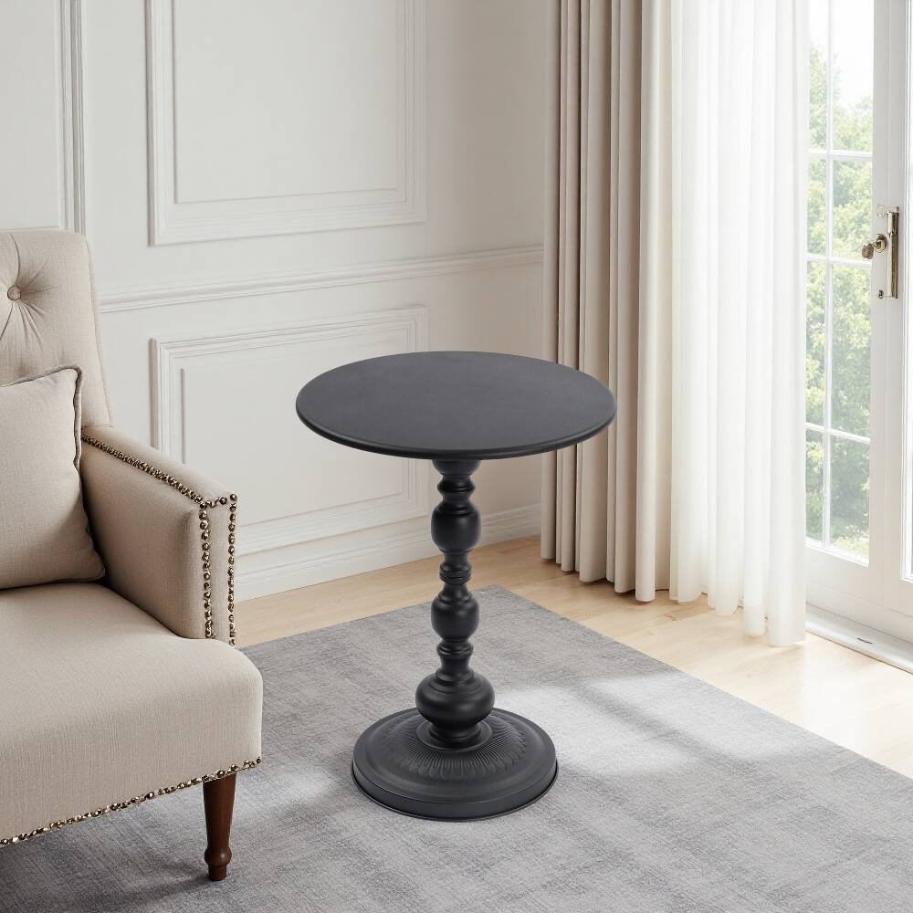 Alt View 9. Loheer - Loheer Vintage Metal Coffee Table Round Side Table for Sofa Bedside Nightstand Small Space Accent Table - Black.