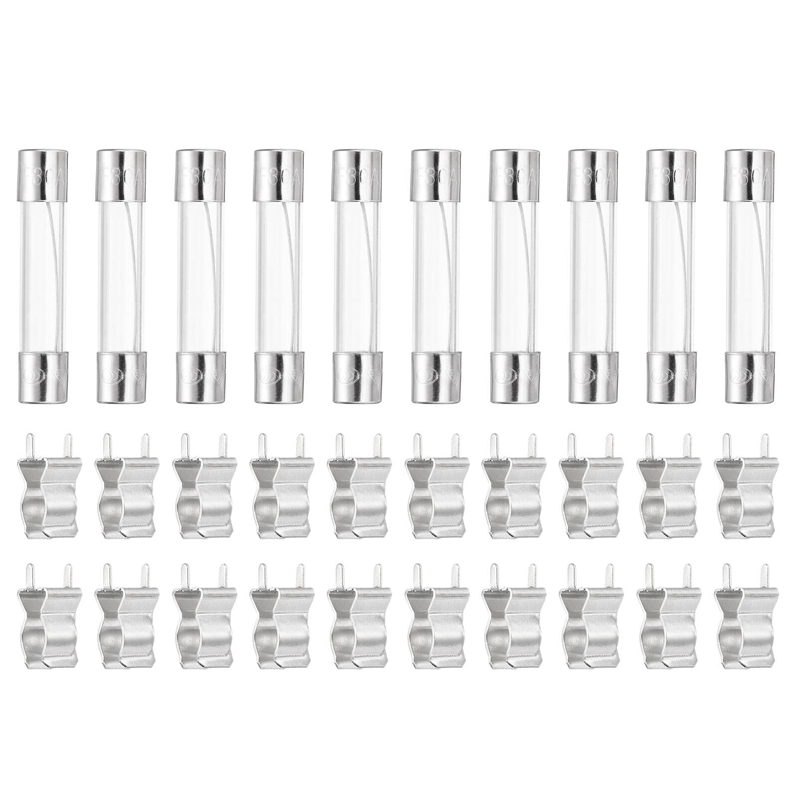 Unique Bargains - Glass Tube Fuses, 6x30mm 30A 250V Quick Fast Blow Glass Cartridge Tube Fuse with 20pcs Safety Clip 10pcs price history on PriceWatchPro