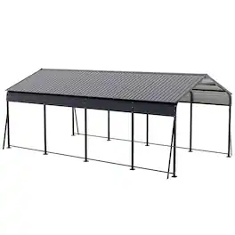 Nuu Garden - 20 x 12 FT Metal Carport with Enhanced Base Outdoor Heavy Duty Garage, All-Weather Car Canopy and Shelter - Dark Gray
