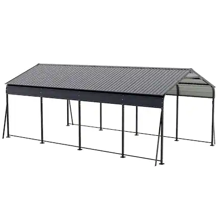 Front. Nuu Garden - 20 x 12 FT Metal Carport with Enhanced Base Outdoor Heavy Duty Garage, All-Weather Car Canopy and Shelter - Dark Gray.