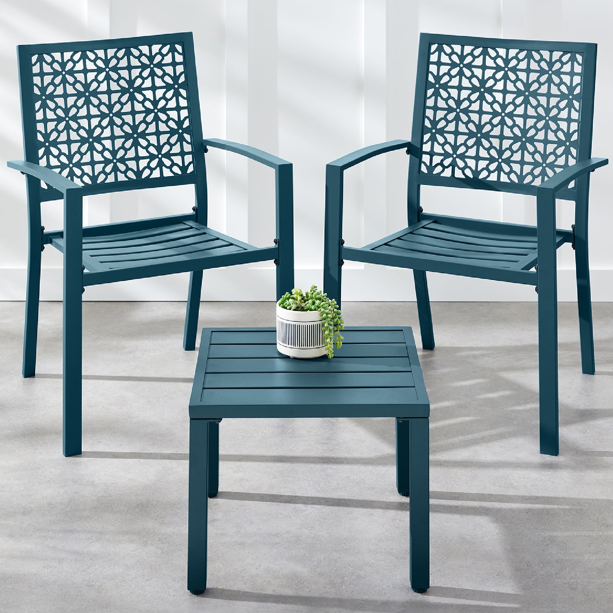 Best Choice Products - 3-Piece Stackable Patio Bistro Set, Outdoor Chat Furniture w/ 2 Chairs, Table - Peacock Blue