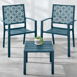 Best Choice Products - 3-Piece Stackable Patio Bistro Set, Outdoor Chat Furniture w/ 2 Chairs, Table - Peacock Blue