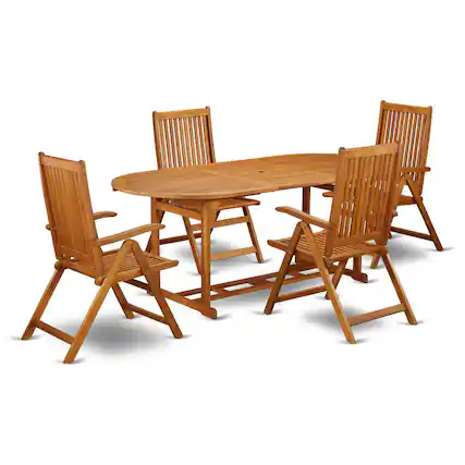Front. East West Furniture - Wooden Patio Set Natural Oil - Brown.