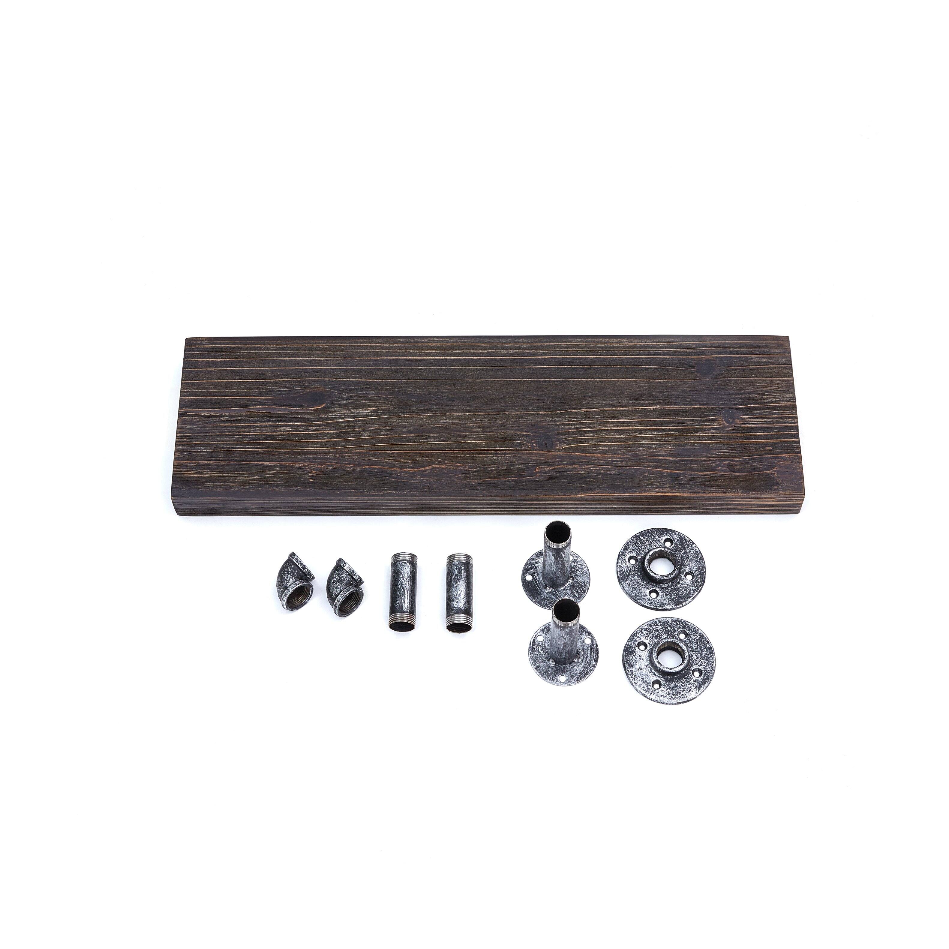 Alt View 2. Danya B - 24" x 7" Floating Pipe Industrial Wall Shelf – Ebony - Ebony.