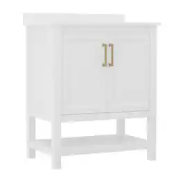 Flash Furniture - Vega 30 Inch Bathroom Vanity with Sink Combo, Storage Cabinet with Soft Close Doors and Open Shelf, Carrara Marble Finis - White