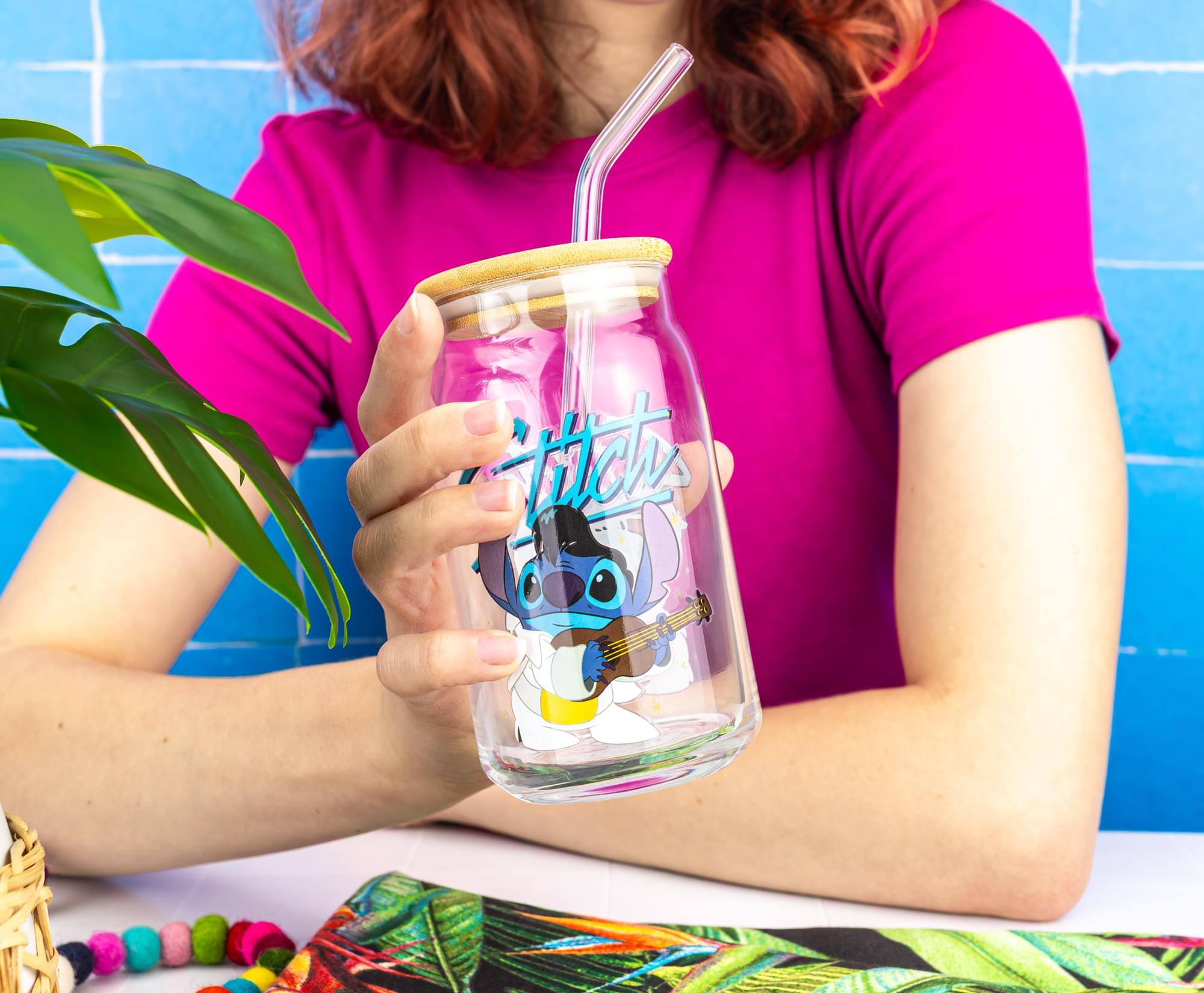 Alt View 4. Disney - Disney Lilo & Stitch Elvis Stitch 16-Ounce Glass Tumbler With Lid and Straw - Multi-Colored.