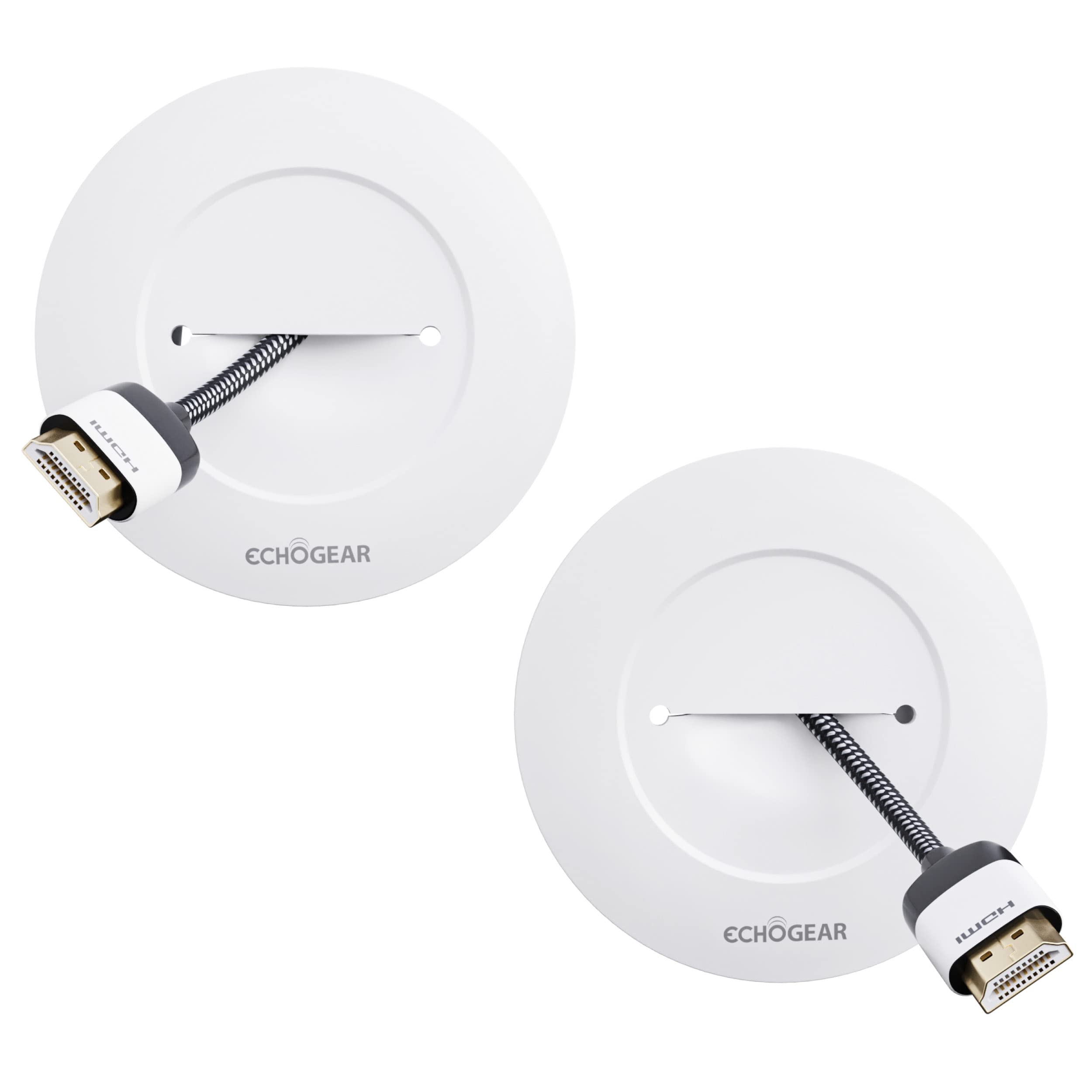 ECHOGEAR - TV Cable Management Kit Hides Wires – Includes 2 Pass-Throughs, Locking Brackets & Hole Saw Drill Attachment - White