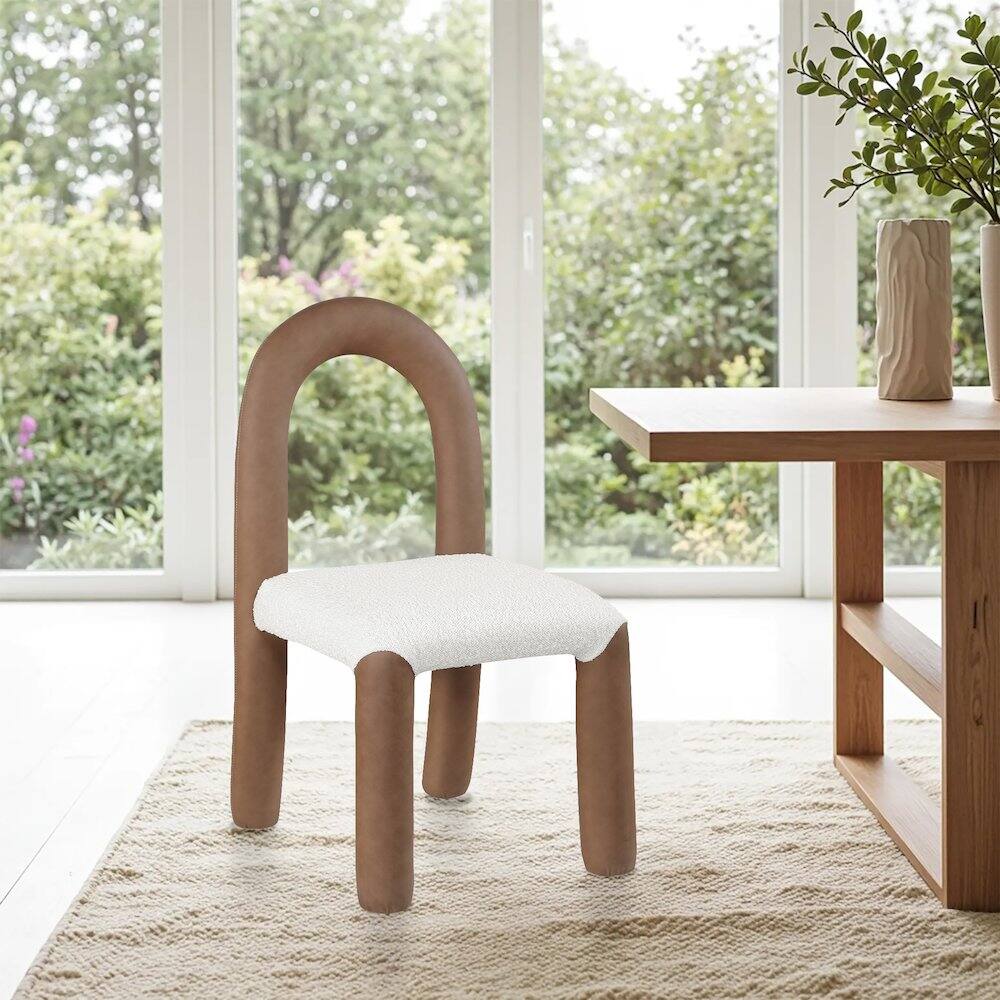 Alt View 1. Meridian Furniture - Amari Brown Vegan Leather and Boucle Fabric Dining Chair, Set of 2 - Brown.