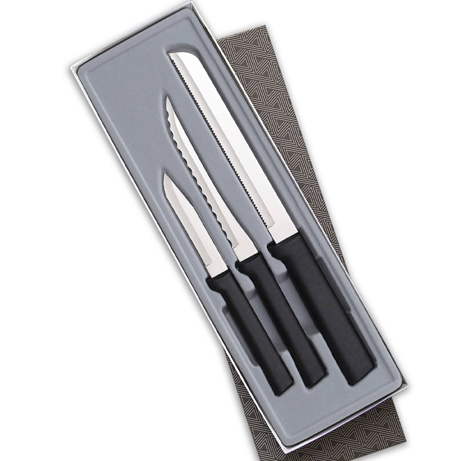 Front. Rada - 3 Piece Sensational Serrations Knife Set, Black Handles - Black.