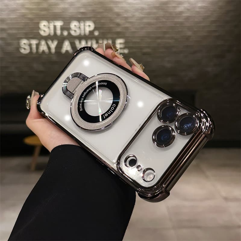 RISOKEYS - Compatible with iPhone17AIR Case for Metal Ring Kickstand, Four Corners Shockproof Bling Durable Slim Stand Case - Gray