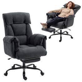 Homcom - Back Office Chair, Reclining Desk Chair with Footrest, High Resilience Foam, Rolling Wheels - Dark Gray