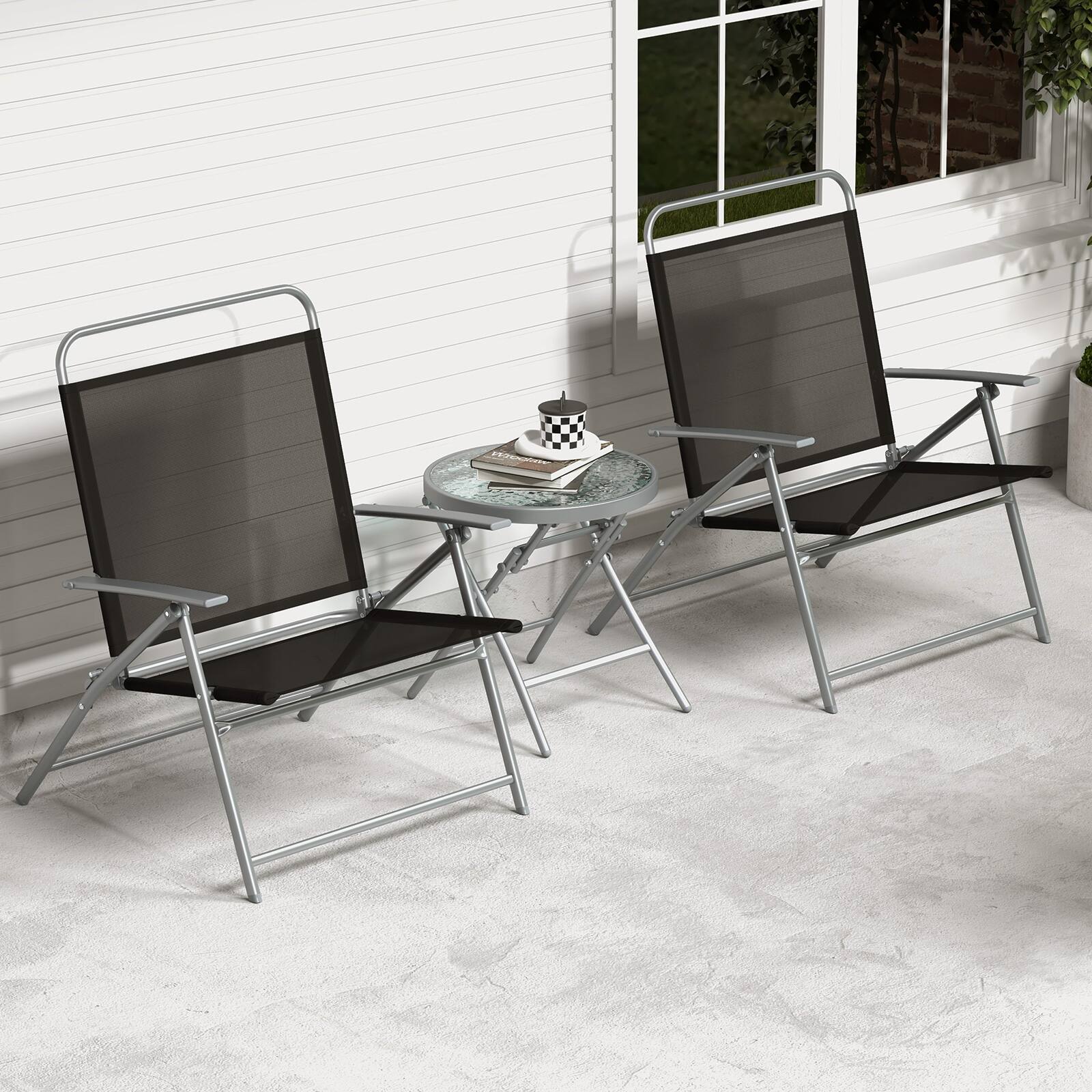 Alt View 8. Costway - Costway 3pcs Patio Folding Table Chair Set Extra-Large Seat Metal Frame Portable Outdoor - Black,Silver.