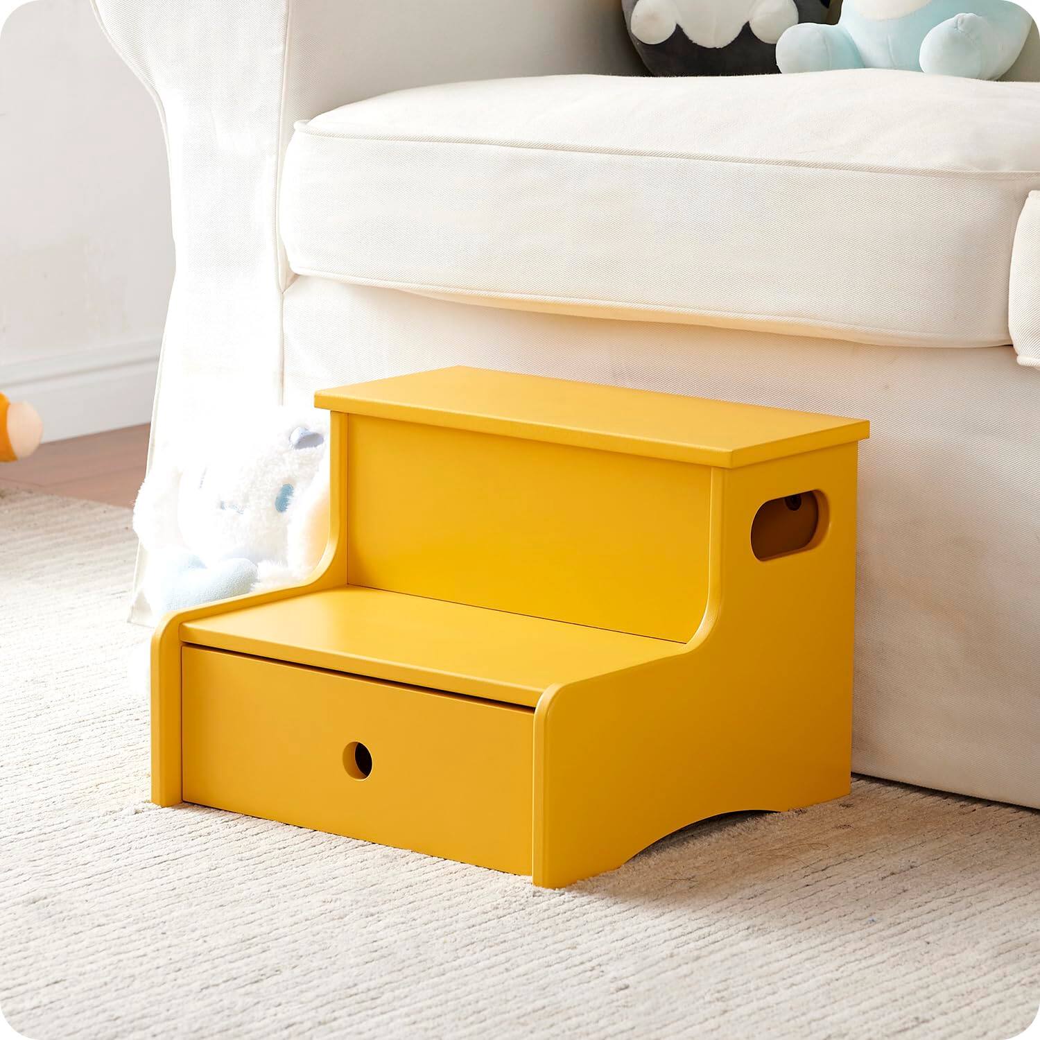 Angle. Kings Brand Furniture - Kings Brand Furniture Wooden Toddler Step Stool for Kids with Storage for Bedroom, Bathroom & Kitchen - Banana.
