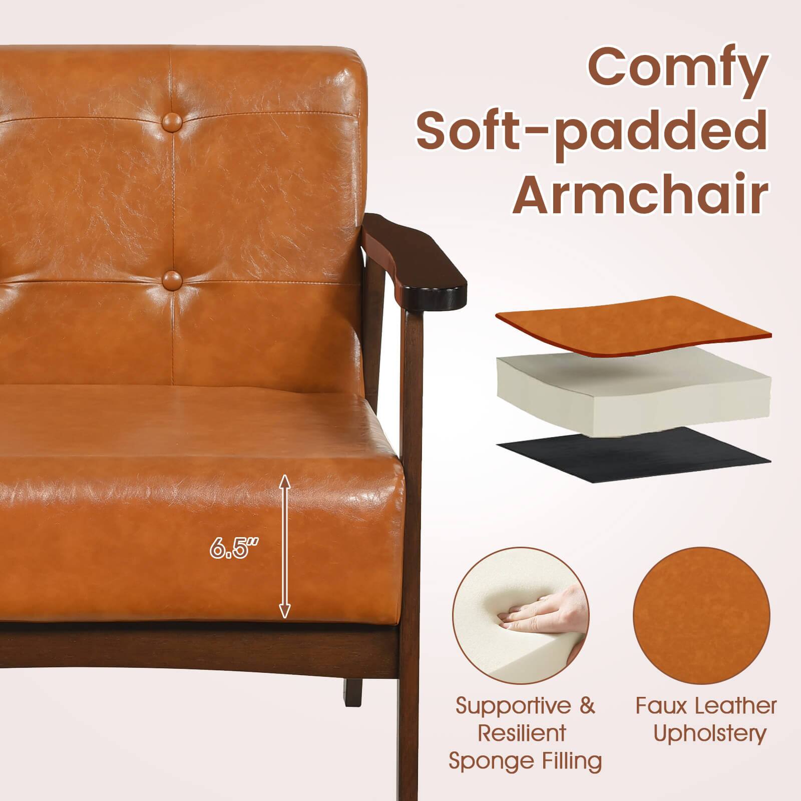 Comfy Soft-padded Armchair  
6.5"  
Supportive & Resilient Sponge Filling  
Faux Leather Upholstery