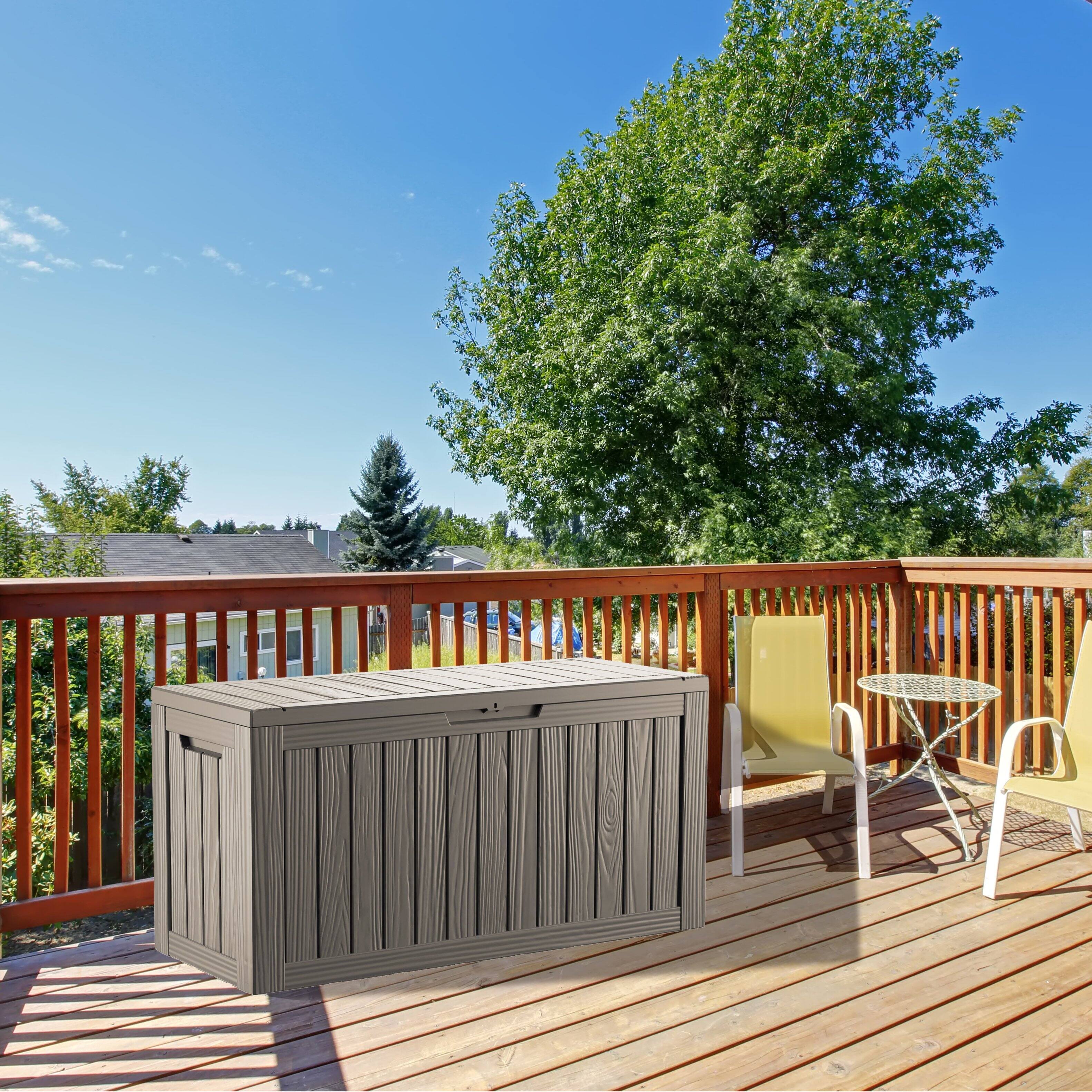 Back. Yardgrace - 85 Gallon Outdoor Storage Box, Resin Waterproof UV-Resistant Deck Box, Reinforced Stability for Patio, Garden - Brown.