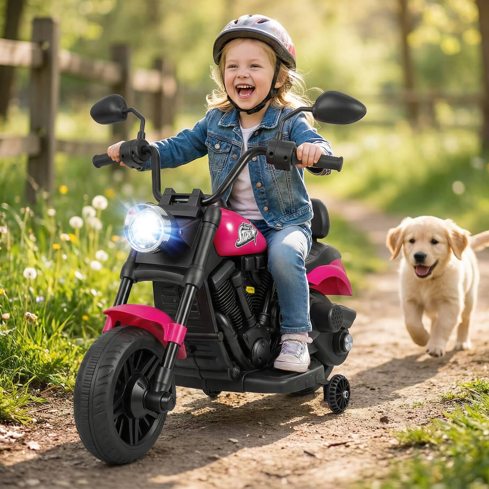 Alt View 1. Costway - Costway Kids 6V Electric Motorcycle with Headlight, Music, Training Wheels, Foot Pedal for Boys Girls - Rose.