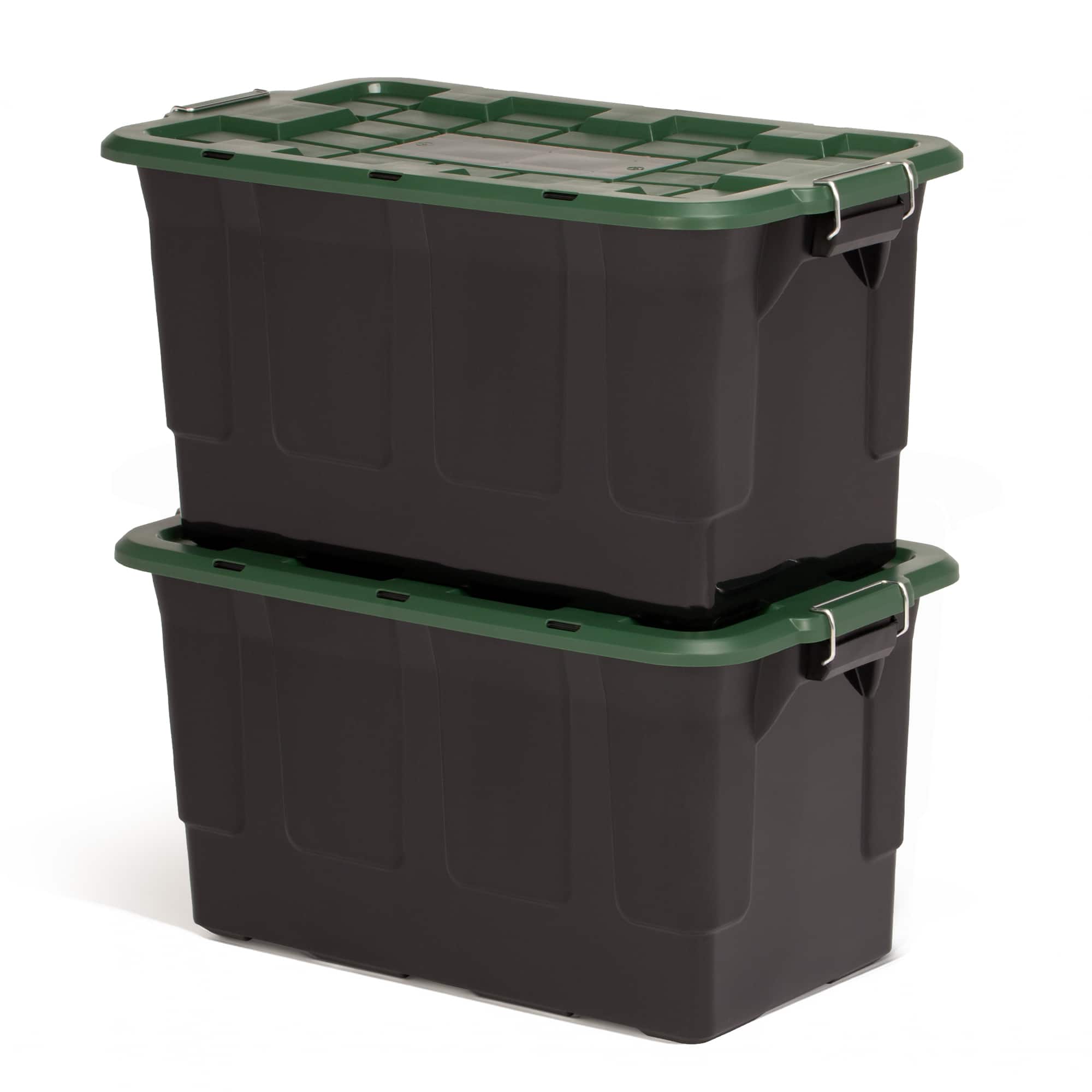 Homz - 2 Pack 30-Gallon Plastic Stackable Home Storage Bins with Lids, Black/Green - Black, Green