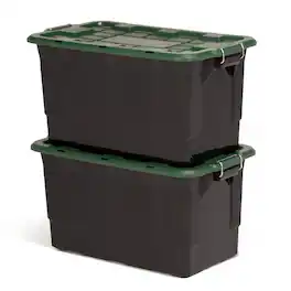 Homz - 2 Pack 30-Gallon Plastic Stackable Home Storage Bins with Lids, Black/Green - Black, Green