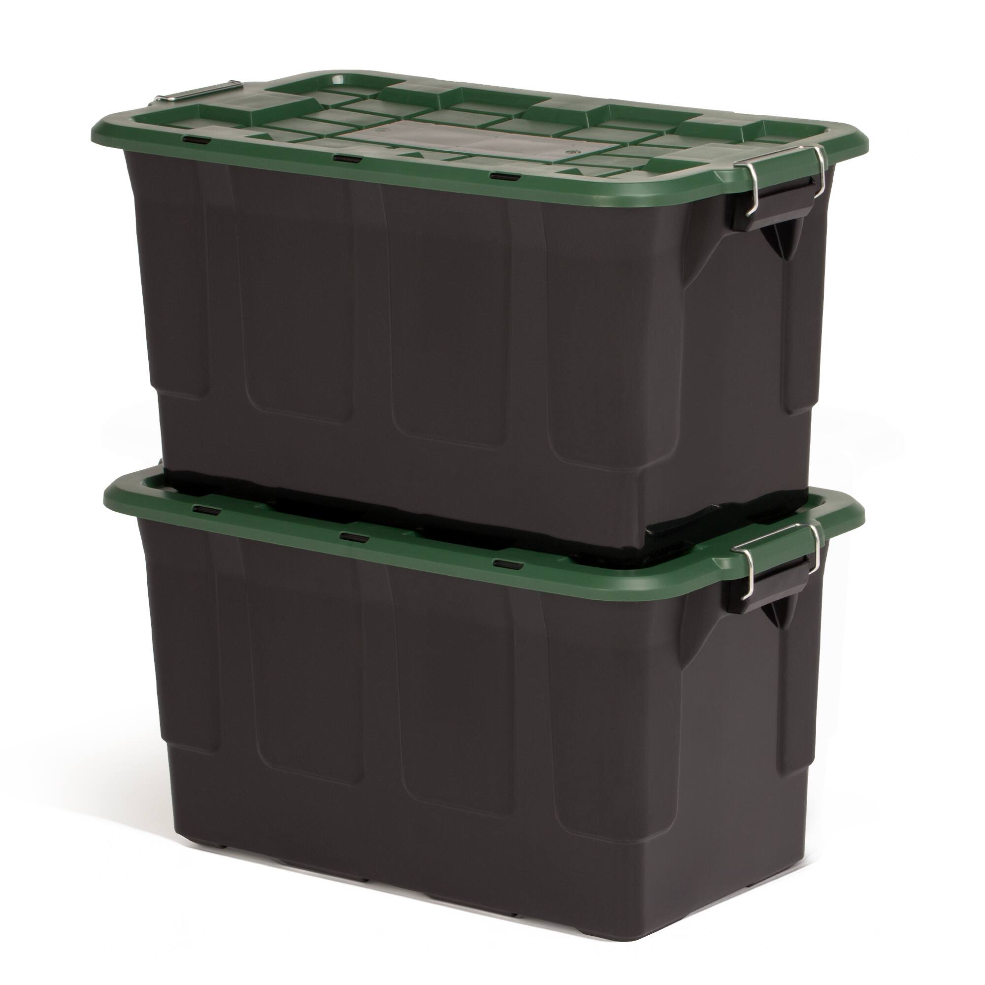 Front. Homz - Homz 2 Pack 30-Gallon Plastic Stackable Home Storage Bins with Lids, Black/Green - Black, Green.