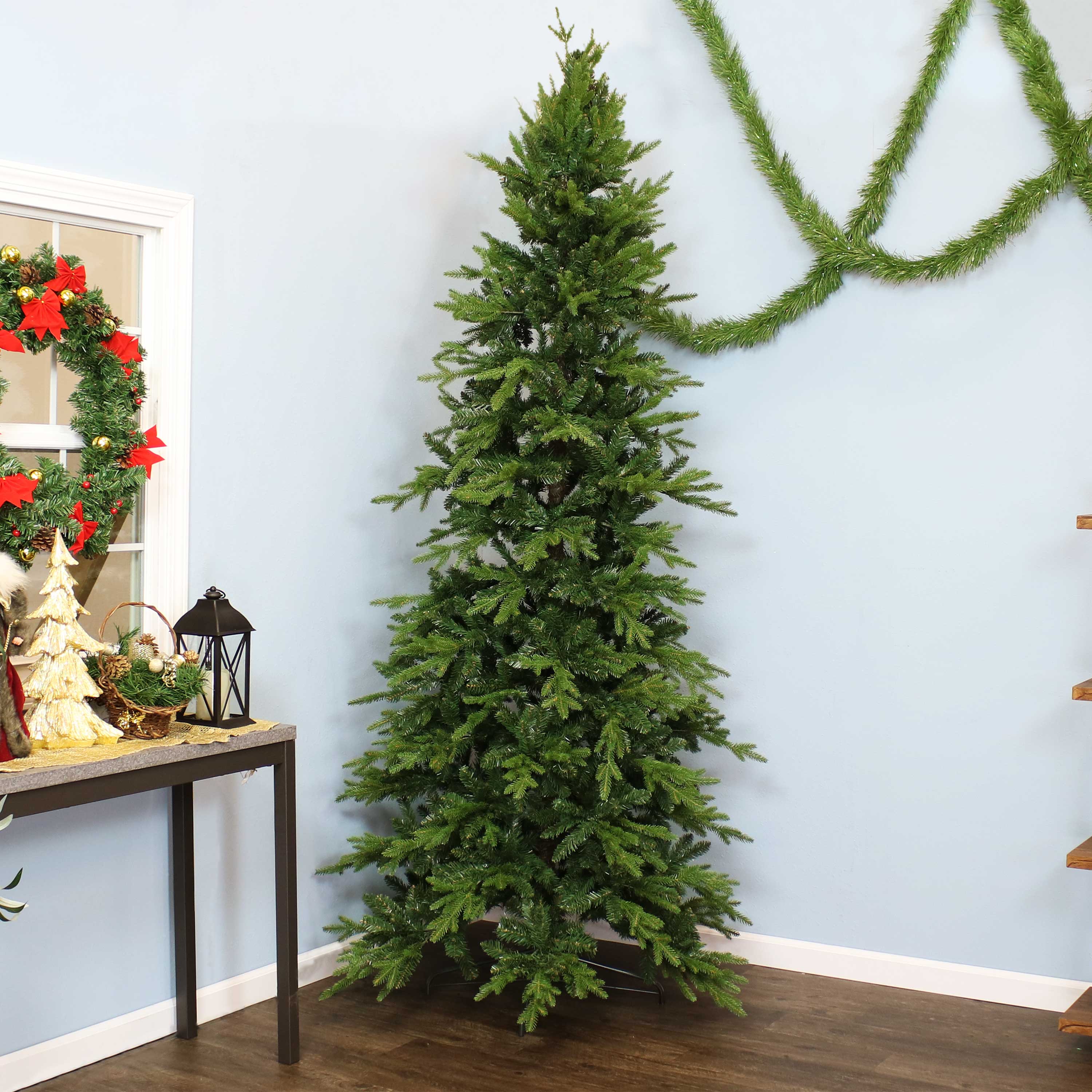 Alt View 9. Sunnydaze - Slim and Stately Indoor Unlit Artificial Christmas Tree - 8 ft - Green.