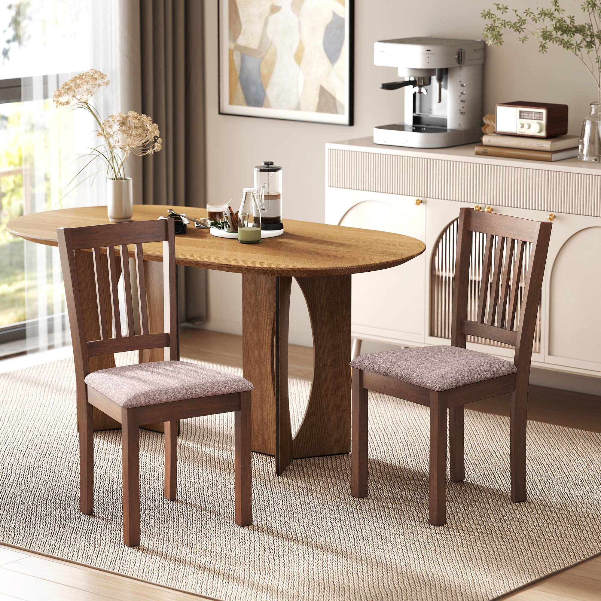 Alt View 1. Homcom - Chairs Set of 2 Linen Upholstered Kitchen Chairs with Rubberwood Legs for Dining Room Living Room Walnut - Walnut, Taupe.