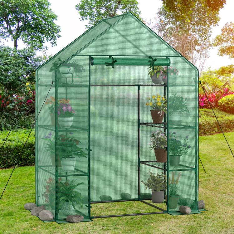 Left. SlickBlue - Portable Walk-In Plant Greenhouse 4-Tier with 8 Shelves for Home Garden - Green.