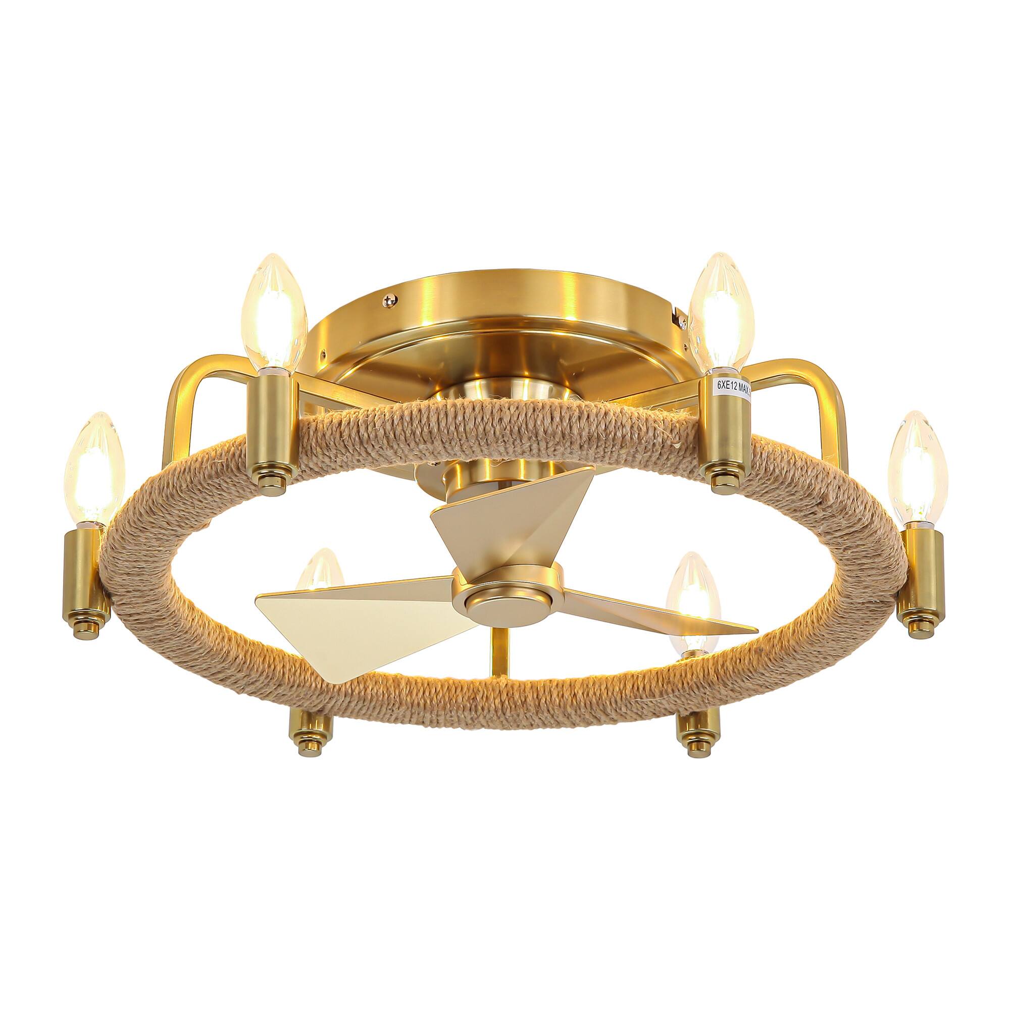 Alt View 4. Parrot Uncle - 20" Gold Flush Mount Cage Ceiling Fan with Light and Remote Control - Gold.
