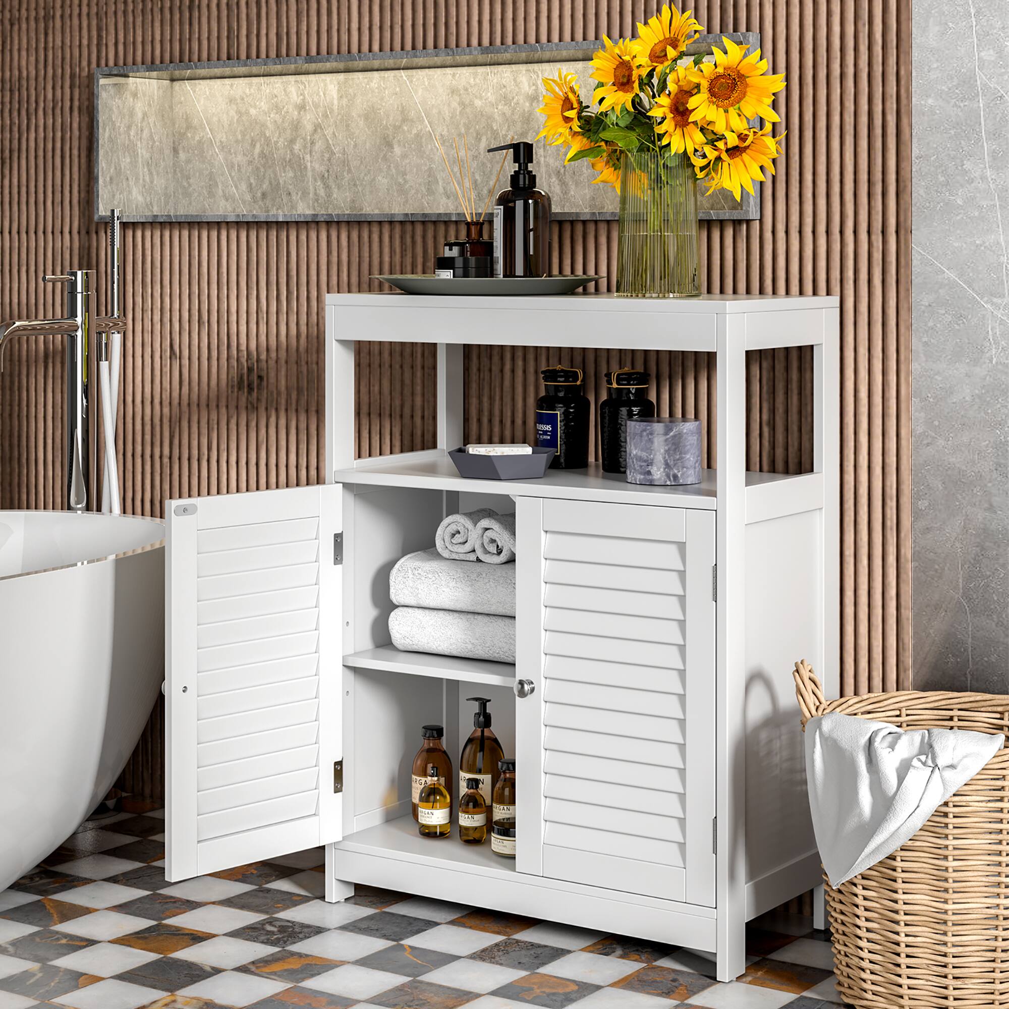 Alt View 1. Costway - Costway Bathroom Floor Cabinet Free Standing Storage Organizer w/ Double Shutter Doors - White.