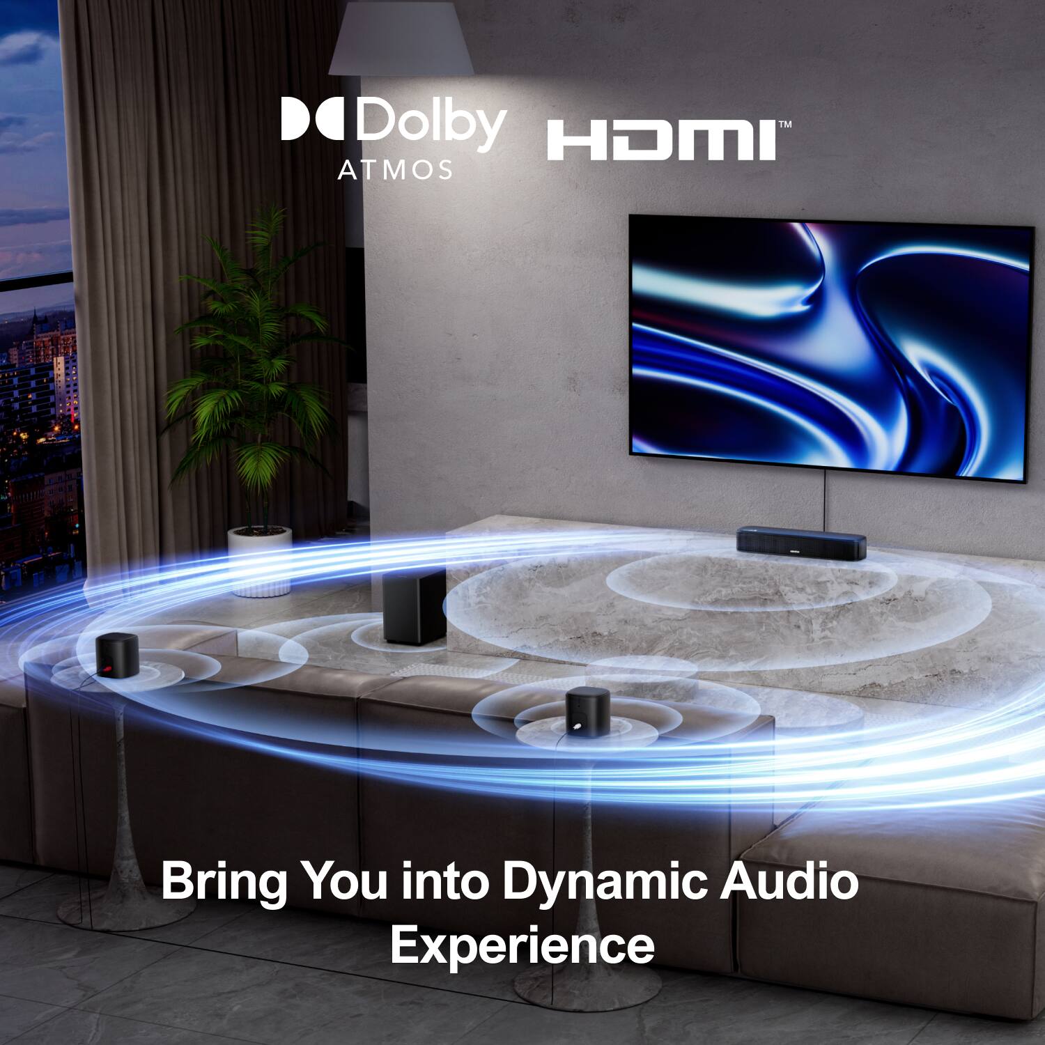 Left. Ultimea - ULTIMEA Aura A50 5.1ch Sound Bar Dolby Atmos, Surround Sound System for TV, HDMI/Bluetooth, 280W - Black.