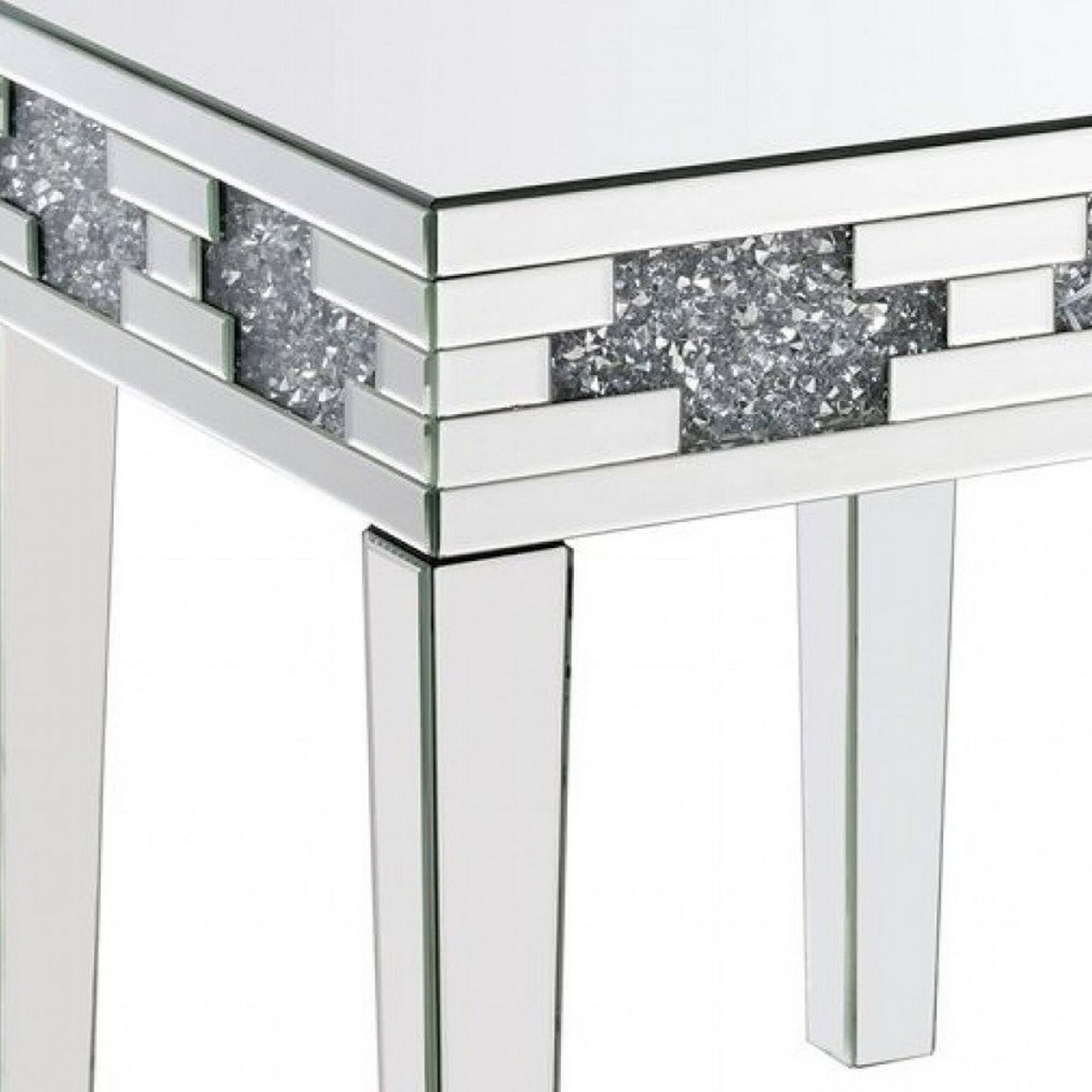 Alt View 1. Manhattan Lane - End Table with Mirror Panel Framing and Faux Diamonds - Silver.