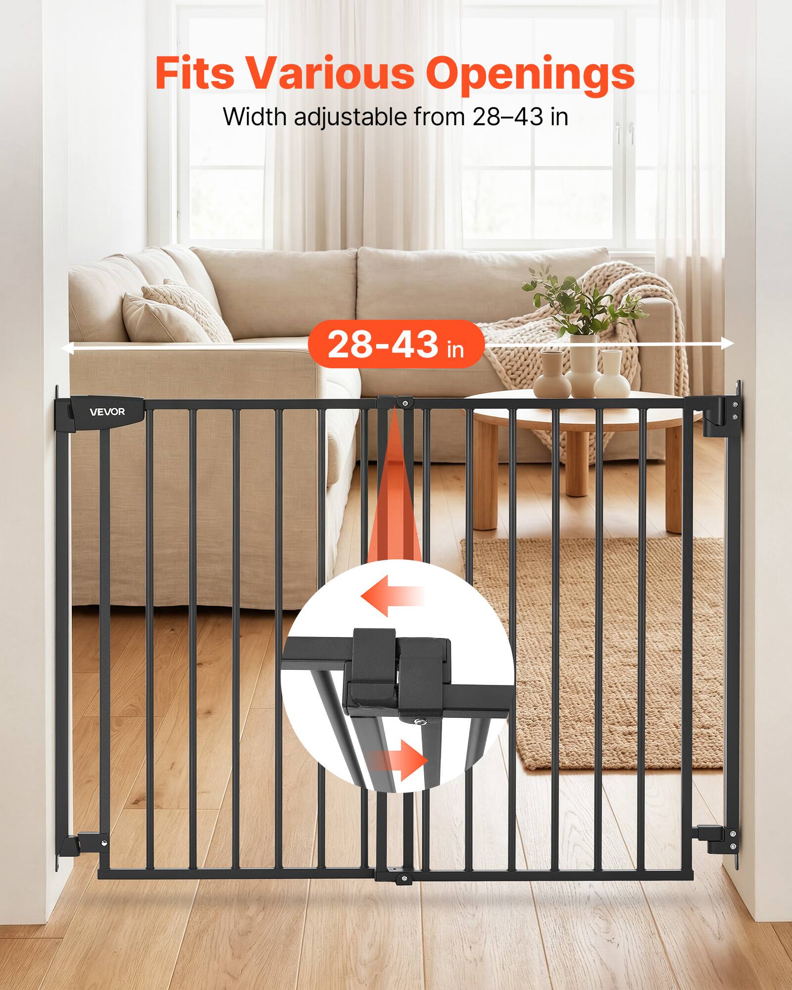 Fits Various Openings  
Width adjustable from 28-43 in  
28-43 in  
VEVOR