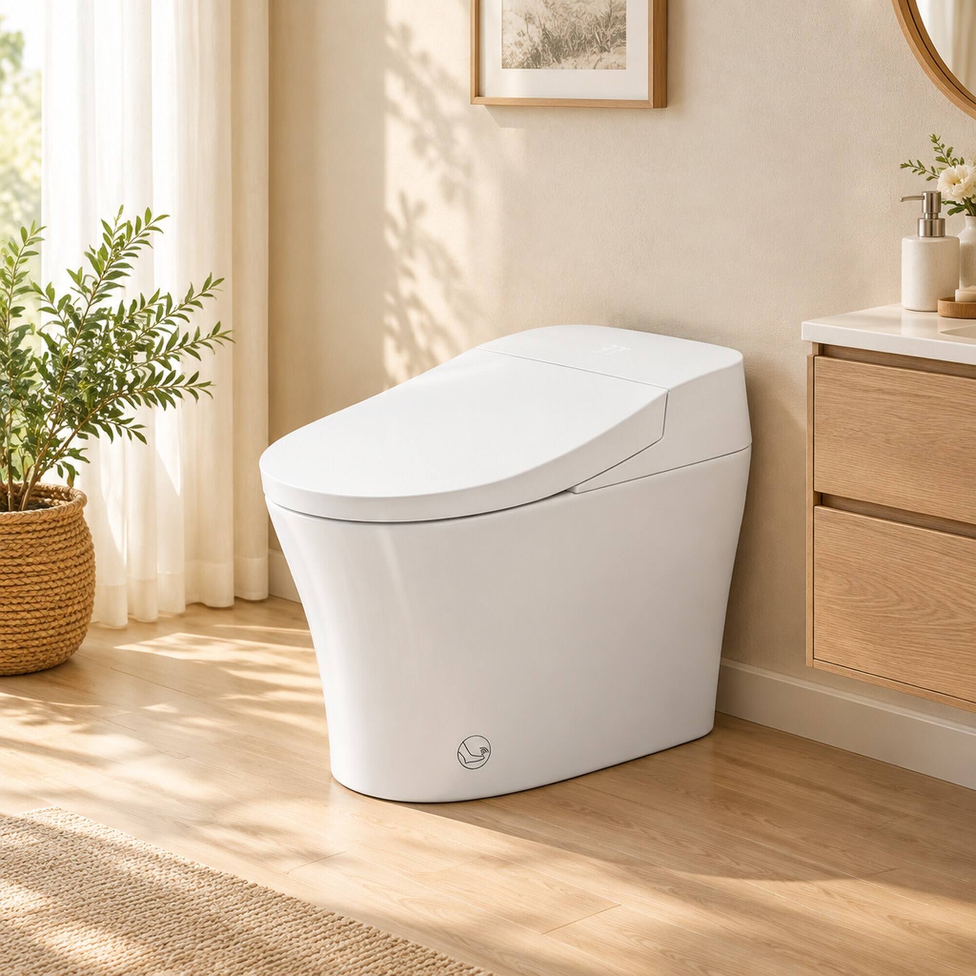 Alt View 2. RYHNUYNE - One Piece Elongated Smart Bidet Toilet, Built-in Tank Instant Warm Water Heated Seat Power Outage Flush Child Mode - Milk White.
