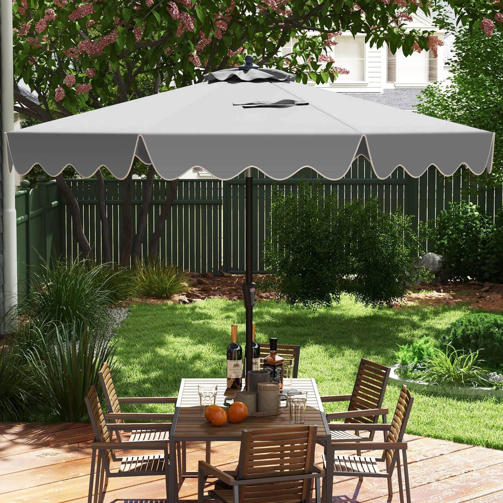 Alt View 2. Costway - Costway 9 FT Patio Umbrella 2-Tier Market Table Umbrella with Sun-Protective Canopy - Gray.