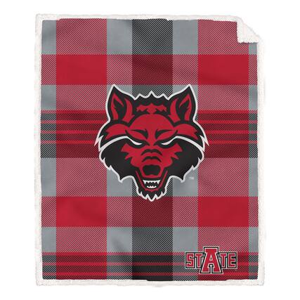 Front. Pegasus - Arkansas State Red Wolves 60" x 70" Plaid Steel Royal Plush Sherpa Blanket - Multicolor.