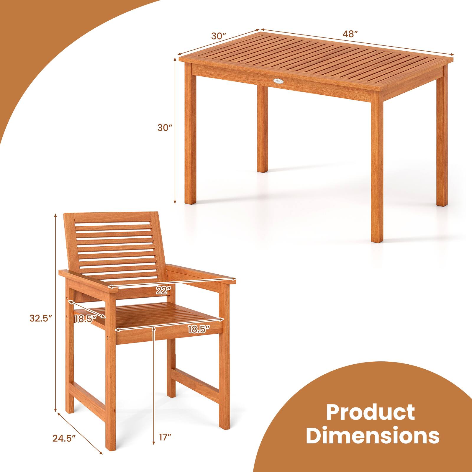 30" 48" 30" 22" 32.5" 18.5" 18.5" 24.5" 17"  
Product Dimensions