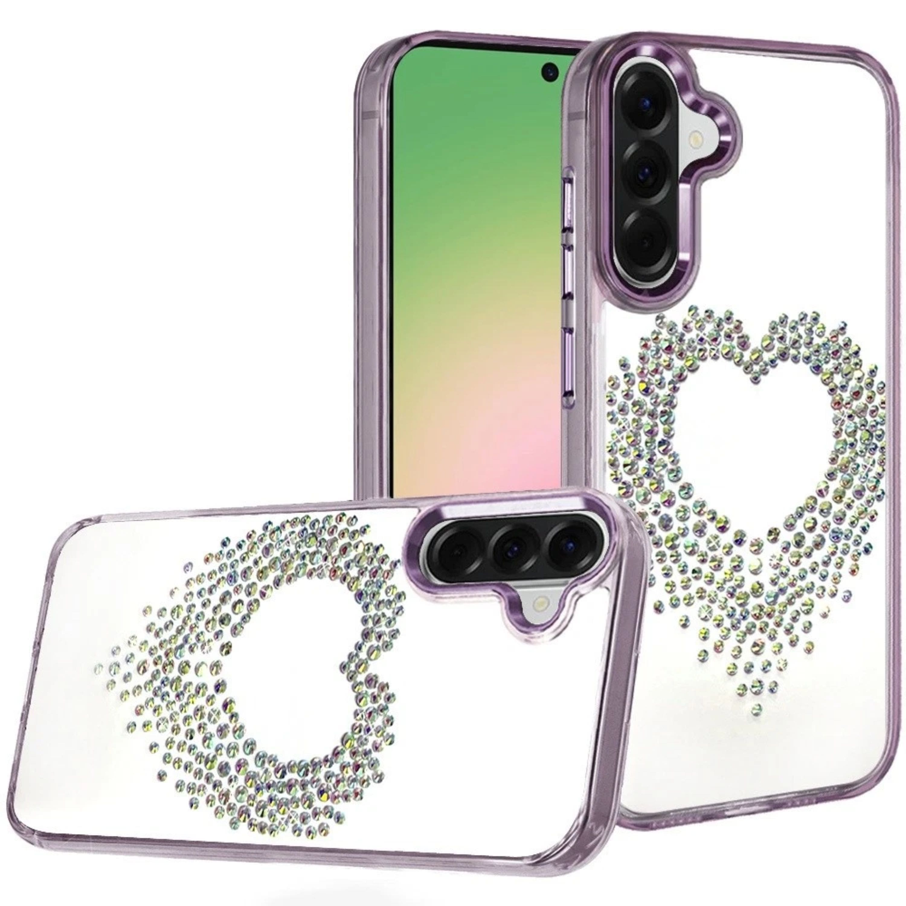 Kitcheniva - Heart Shaped Rhinestones Phone Cover With Tempered Glass For Samsung Galaxy A57 5G - Purple price history on PriceWatchPro