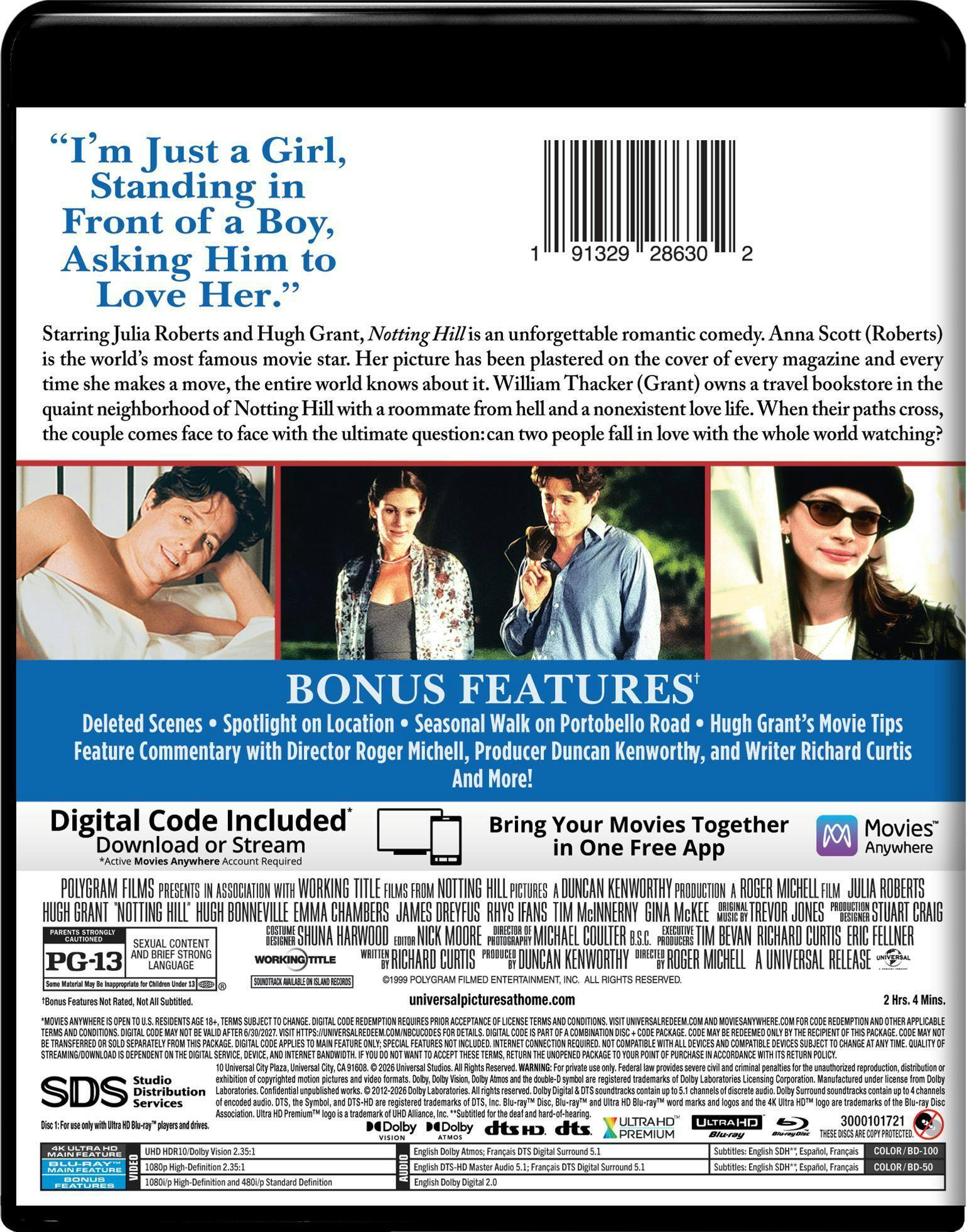 Back. Notting Hill   - 4K Blu-Ray.