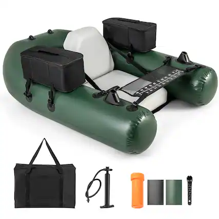 Front. Costway - Costway Inflatable Fishing Float Tube with Fish Ruler Angling Base 2 Storage Pockets Pump - Camouflage.