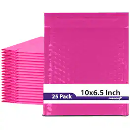 Fosmon - #0 Colored Poly Bubble Mailer 6.5" x 10", Padded Shipping Envelopes, 6.5 x 9" Usable size - 25 Pack - Pink