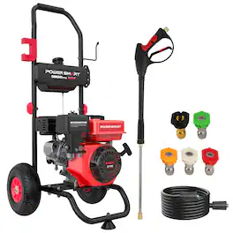 POWERSMART - 3400PSI Gas Pressure Washer,MAX 2.5 GPM,212cc Engine,for Cleaning Walls,Terraces,Vehicles,Gardens - Red